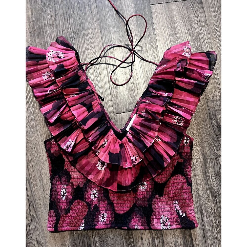 Anthropologie Ollari Organza Ruffled Floral Blouse Size Medium - Picture 3 of 8